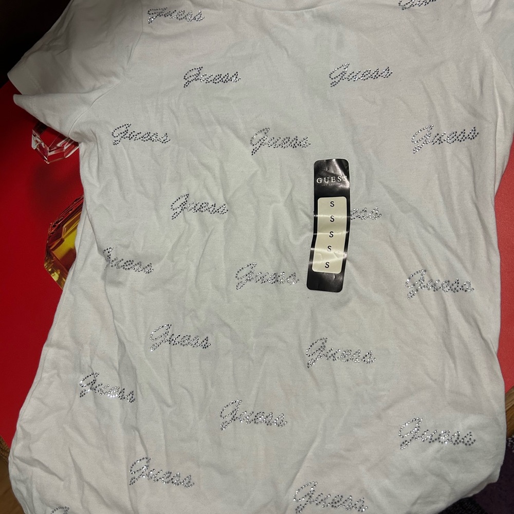 Guess White Tee with Embellished Logo